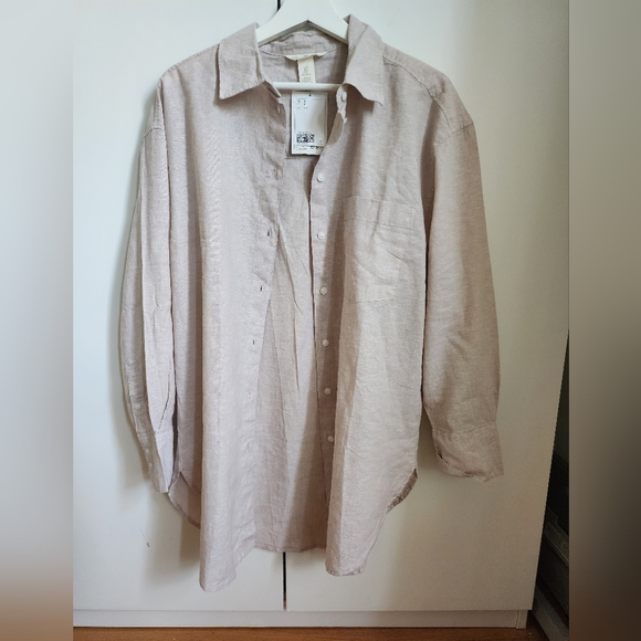 BNWT H&M Linen Cotton Blend Botton Down Shirt, US S - Picture 4 of 12